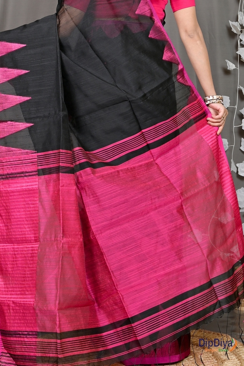 Black Cotton Blended Pariva Hand Loom Saree (350)